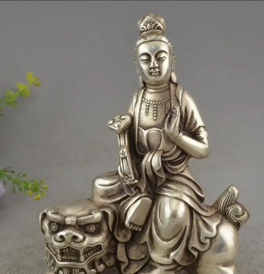 Медная Статуя посеребренные латунные украшения Avalokitesvara Bodhisattva | Дом и сад