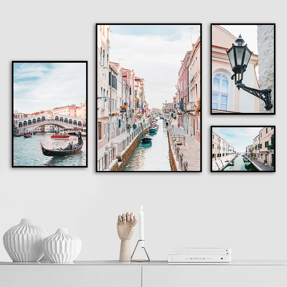Venezia Water City Boat Bridge Lamp Sea Quotes Nordic Poster E Stampe Wall Art Canvas Painting Pictures For Living Room Decor