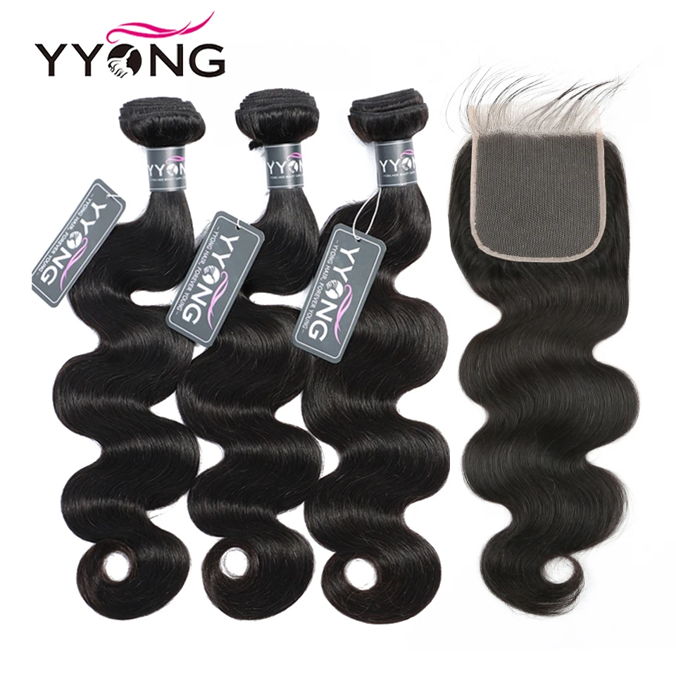 Yyong 4×4 Closure With Bundles Body Wave With Closure 4 Or 5pcs Lot Bundles With Closure 10-30inch