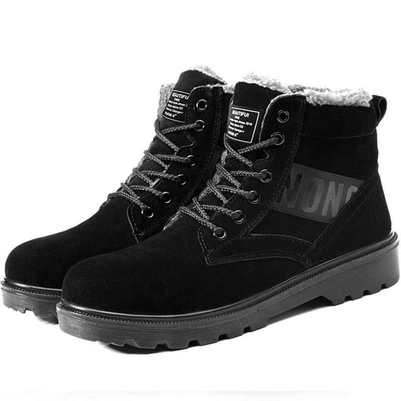 plush Winter Cow Suede Safety Shoes Steel Toe Work Boots Men Ankle Boots Puncture-proof Wear-resisting Work Shoes - Цвет: plush