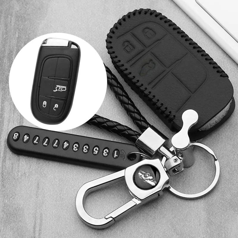 Чехол для ключей из натуральной кожи для Jeep Renegade Grand Cherokee Chrysler 300C для Fiat 3 кнопки дистанционного управления