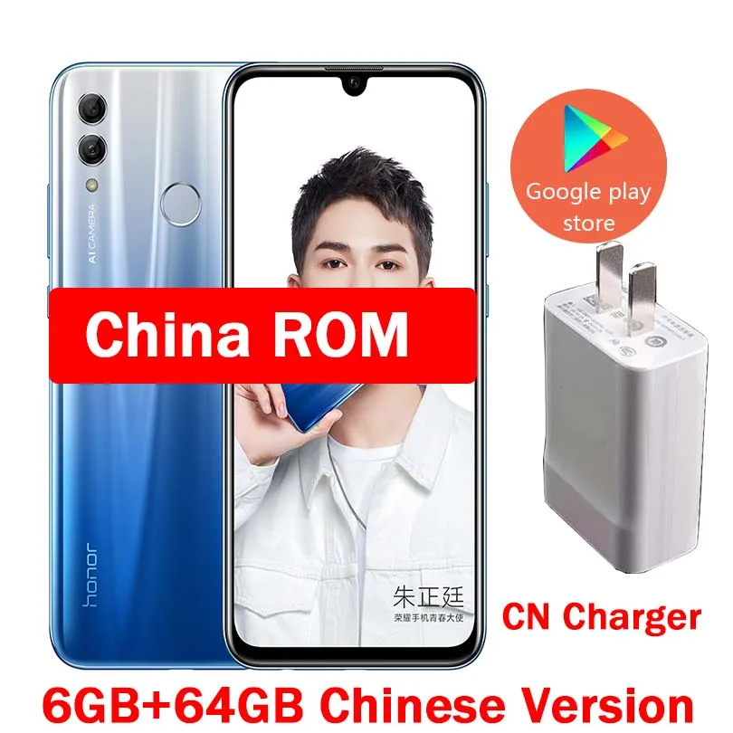 CN 6G 64G Blue Honor 10 Lite, 4G, мобильный телефон, Android 9,0, 6,21 дюйма, FHD, 2340X1080, двойной шрифт, задняя камера 24 МП, AI камера, отпечаток пальца, 710, Восьмиядерный - Цвет: CN 6G 64G Blue