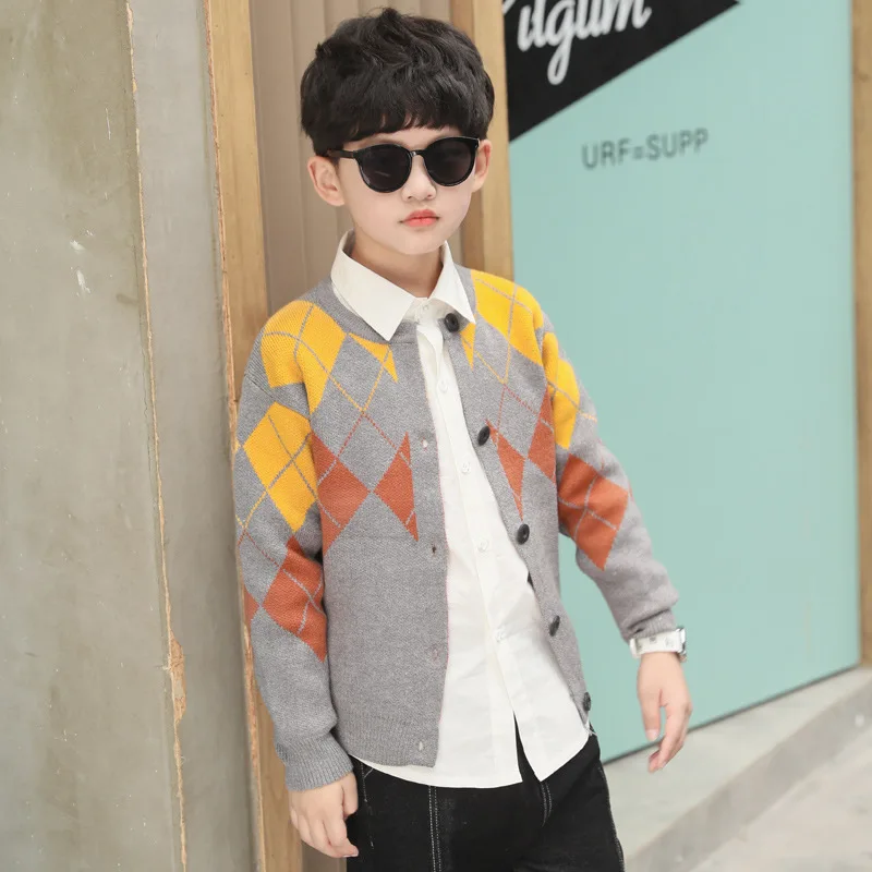 BOY'S Knitted Sweater Autumn Clothing New Style KID'S Jacket Big Boy Retro Cardigan Coat