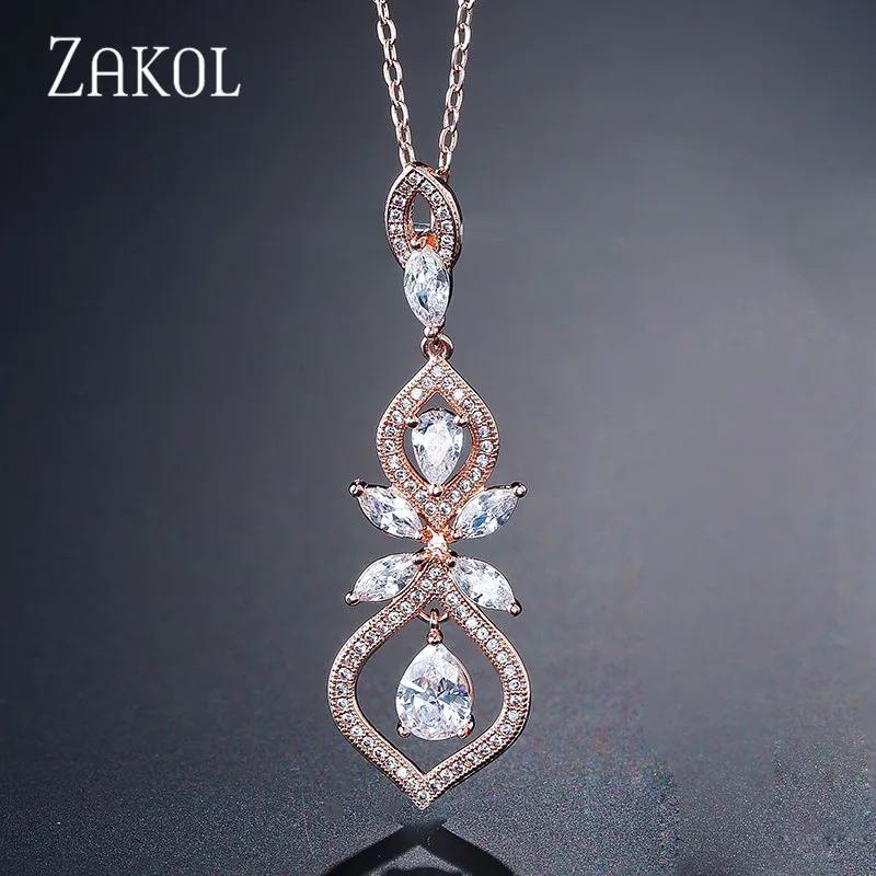 ZAKOL изысканный лист CZ свадебные ювелирные изделия для женщин модные подвески и