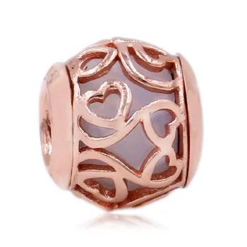 

New 925 Sterling Silver Bead Charm Rose Gold Openwork Hearts Filigree With Crystal Beads Fit Pandora Bracelet Bangle Diy Jewelry