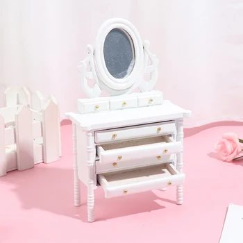 

1:12 Dollhouse Mini Furniture Toys Dressing Table Model for Building Kits Bedroom Dolls Make-up Toys Wood > 3 Years Old Girls