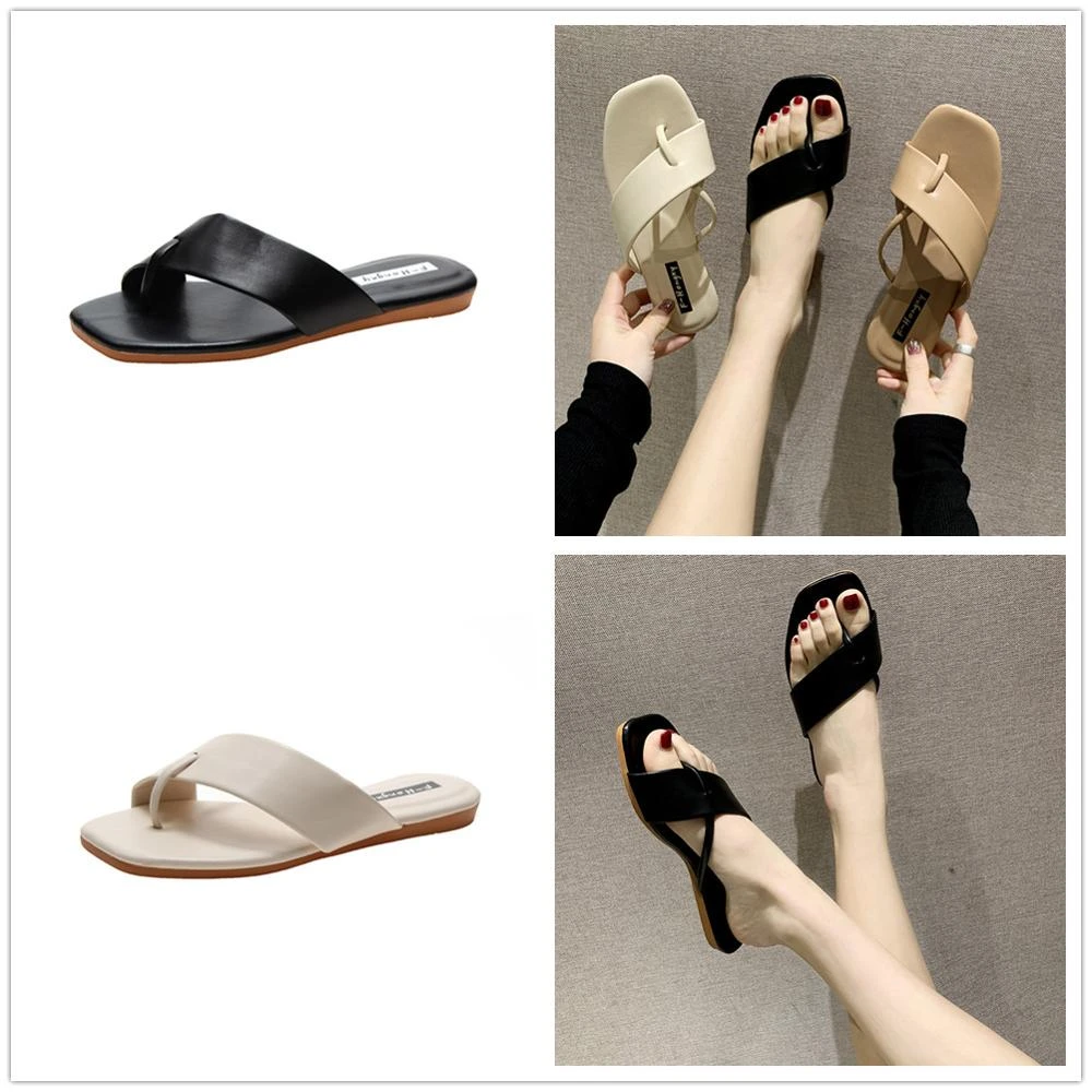 Chanclas negras para niñas, sandalias de verano para playa, planas, cómodas, anchas, sandalias, zapatillas para mujeres, punta AliExpress