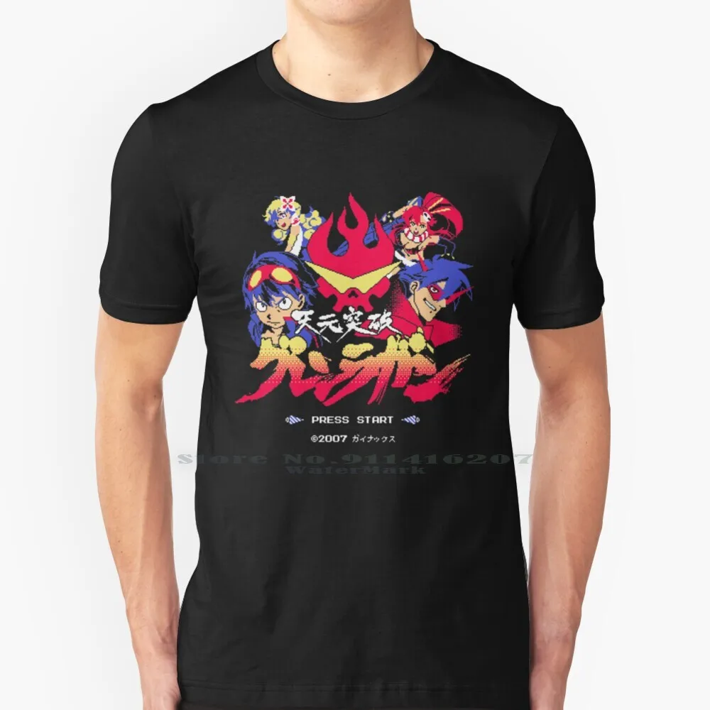 Прокалывайте пиксели! Футболка из 100% чистого хлопка для Gurren Lagann Tengen Toppa Simon Kamina Yoko