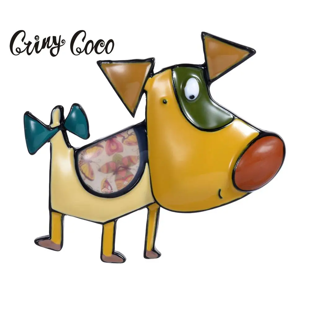 Cring Coco Jewelry Cute Yellow Enamel Dog Brooches 4 Color Choose Vintage Alloy Metal Animal Pin High Quality Brooch Wholesale