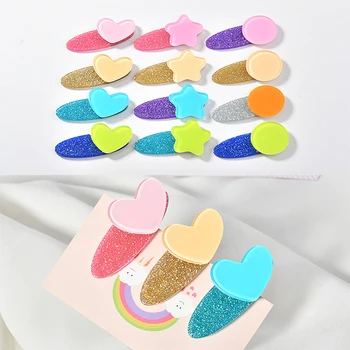 

Wholesale Gltter Colorful Heart Oval Shape Plastic Jewelry Sticker Craft Fit Girl Kawaii Hair Clips Decoration 60pcs Resin Cameo