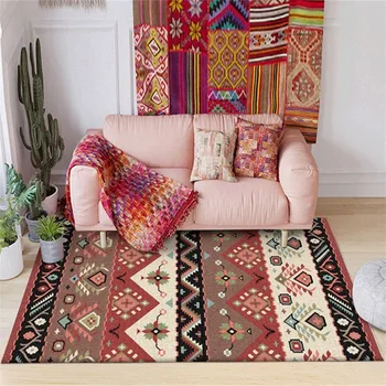 

Red Brown Multicolor Indian Nation Geometric Printed Carpets Rugs For Living room Bedside Kitchen floor Pad