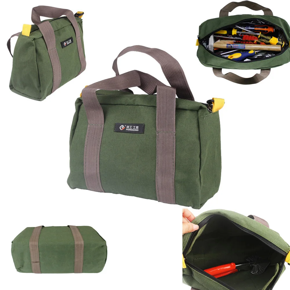 Urijk 12/14/16 Inch Canvas Waterproof Tool Bags Green Portable Toolkit Multifunction Screwdrivers Pliers Storage Bag case