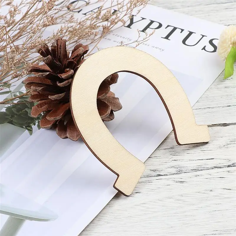 24 шт. Подкова вырезы натуральные DIY Поставки древесной фишки для создания свадебного Крафта
