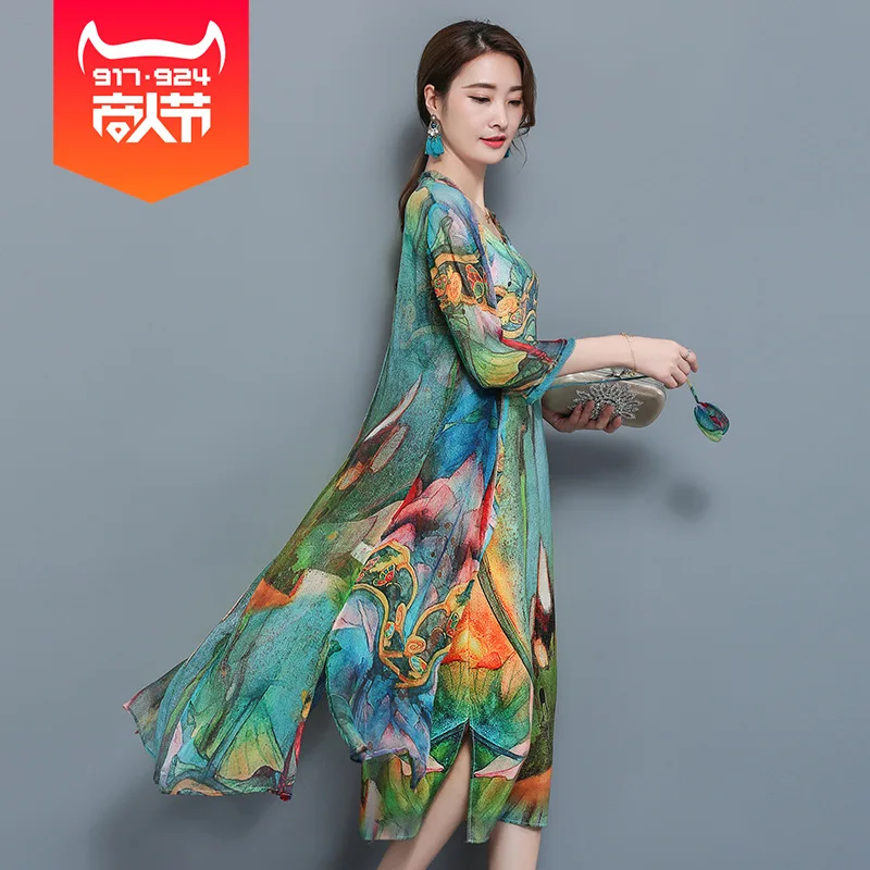 

2019 Spring New Style WOMEN'S Dress Retro Dress Both Sets of Printed Dress