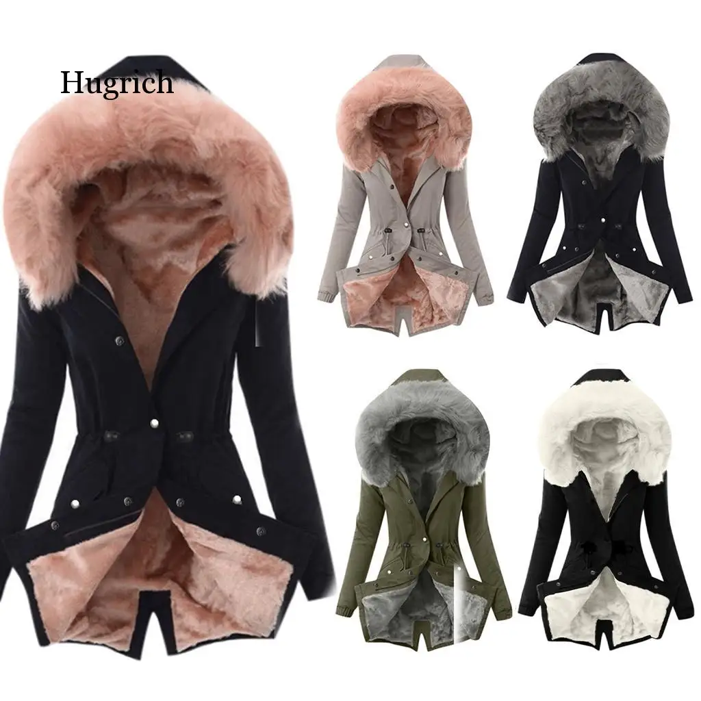 Fashion Parka Coat Women Plush Long Sleeve Thick Warmth Clothing 2020 Autumn Winter New Fur Collar Ladies Hooded Cotton Jacket