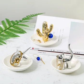 

Ceramic Pineapple Unicorn Cactus Cat Jewelry Trinket Dish Decorative Tray Gold Silver Handmade Porcelain Birthday Wedding Gifts
