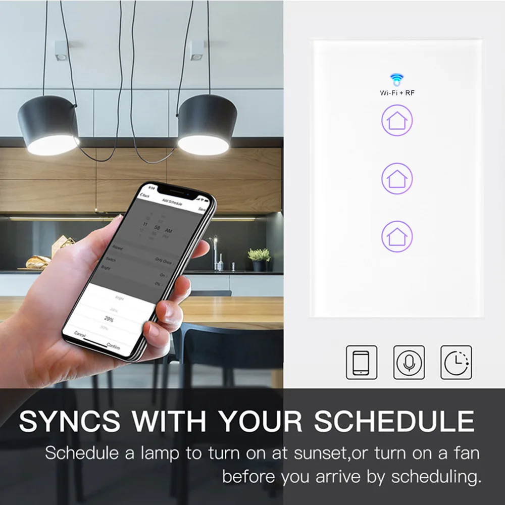 Wi-Fi умный светильник RF433 стандарт США голосовой пульт дистанционного управления Сенсорная панель беспроводной настенный переключатель работает с Alexa Google Home