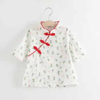 

Toddler Baby Girls Dress Chinese Classic Rose Qipao Dress Cheongsam KIDs Cotton Short Sleeve Dresses Party Costume