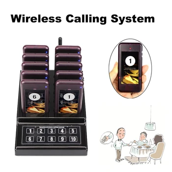 

Wireless Pager System 10 Channel Calling Keypad Queuing Calling System Restaurant Pager restaurante 100-240V EU US UK AU Plug