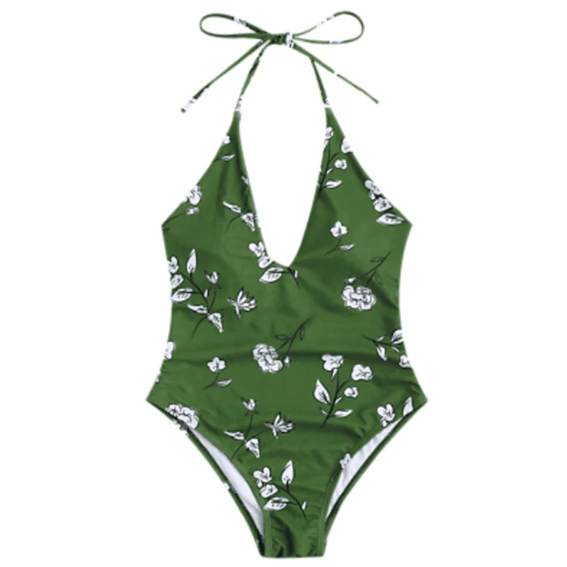 

2020 New Women Deep V One Piece Swimsuit Sexy Printing Swimwear Bathing Suit Monokini Push Up Bikini Brazilian Beachwear Trikini