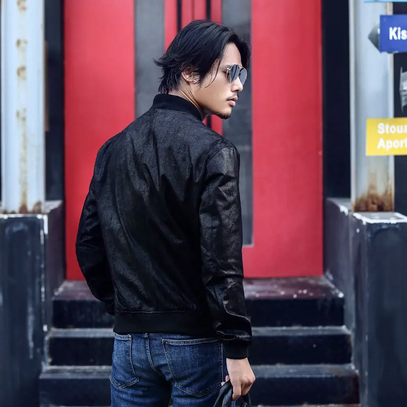 

2020 Spain simple style flight brown pig skin suede for thin leather men pilot jacket