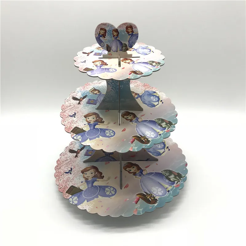 Sofia--1pcs Cartoon Mickey Minnie 3 Tier Birthday Party Unicorn Cupcake Stand Kids Birthday Family Party Supplies Moana Avengers Cake Stand - Цвет: Sofia--1pcs