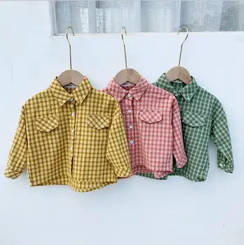 

2020 new wholesale girls boys plaid shirt full sleeve fashion kids top 1-6 years HJ846