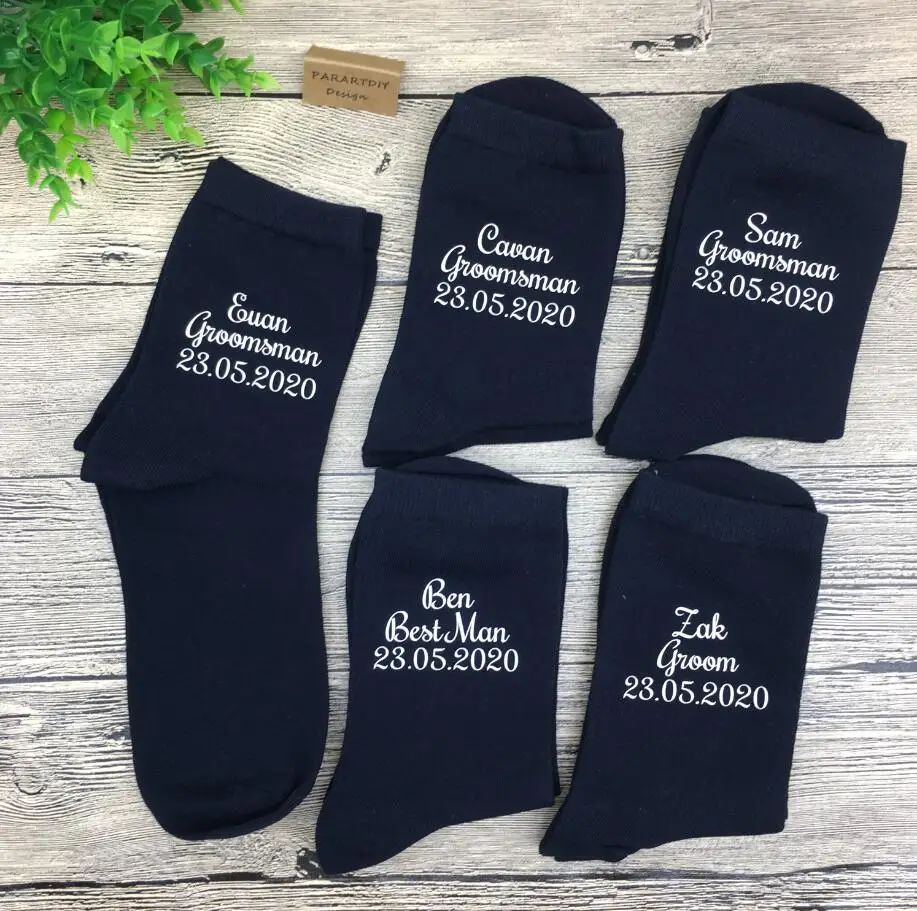 personalize name wedding groom best man groomsman navy socks Bachelorette father of the bride groom usher sock birthday gifts