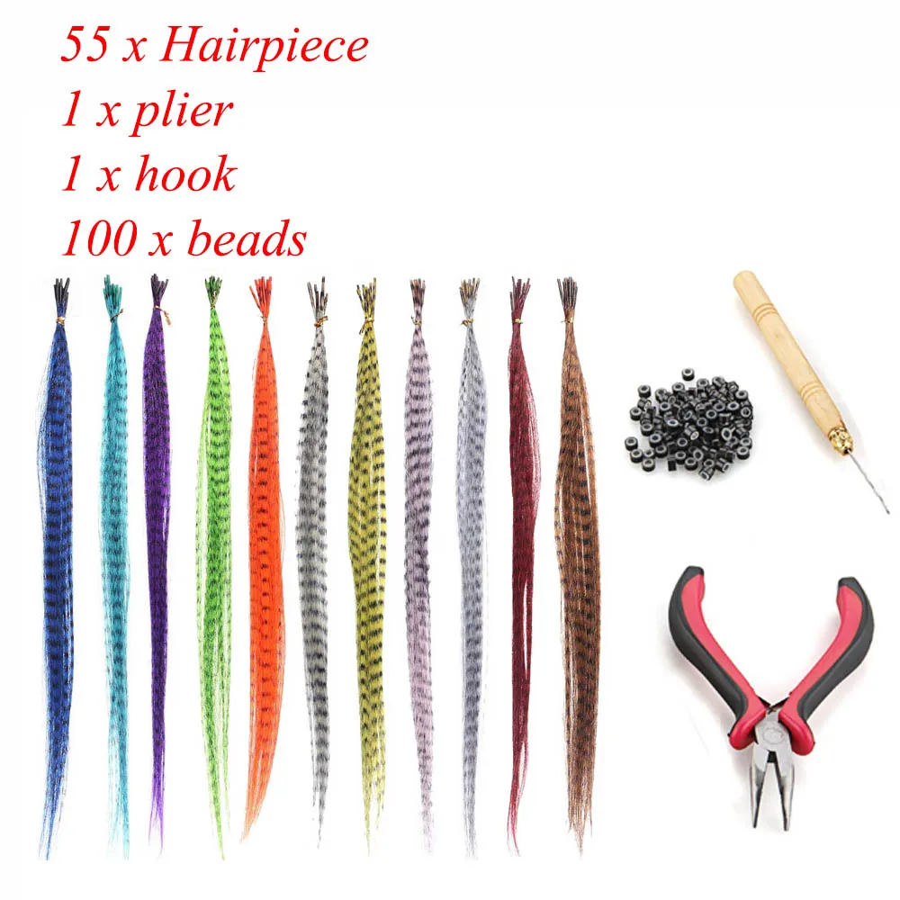 55pcs Multicolor Synthetic Hair Feathers For Hair Extensions DIY