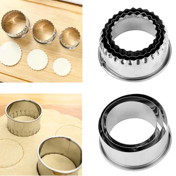 

3Pcs Round/Flower Shaped Dough Cutting Tool Kitchen Gadgets Stainless Steel Dumplings Cutter Portable Dumplings Wrappers Molds
