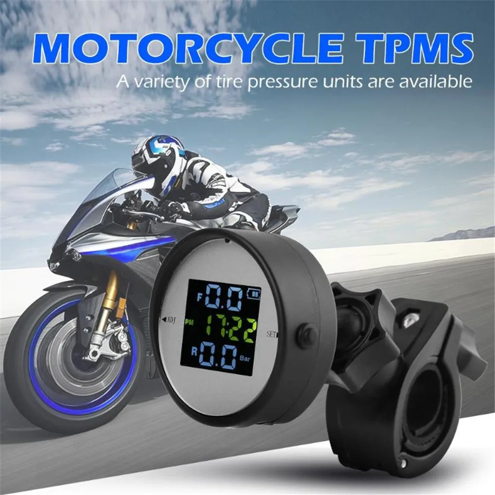 

Wireless LCD Motorcycle Tire Pressure Monitoring System TPMS External Sensor Realtime Monitor Time Display