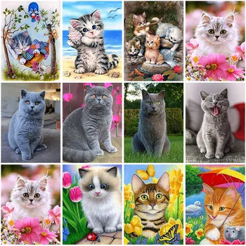 

Cat DIY 5D Diamond Painting Full Round Rhinestones Animal Diamond Embroidery Cross Stitch Mosaic Home Decor