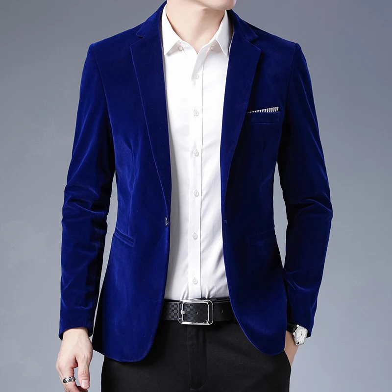 High Quality Gold Velvet Suit Jacket New Fashion Slim Fit Men Blazer