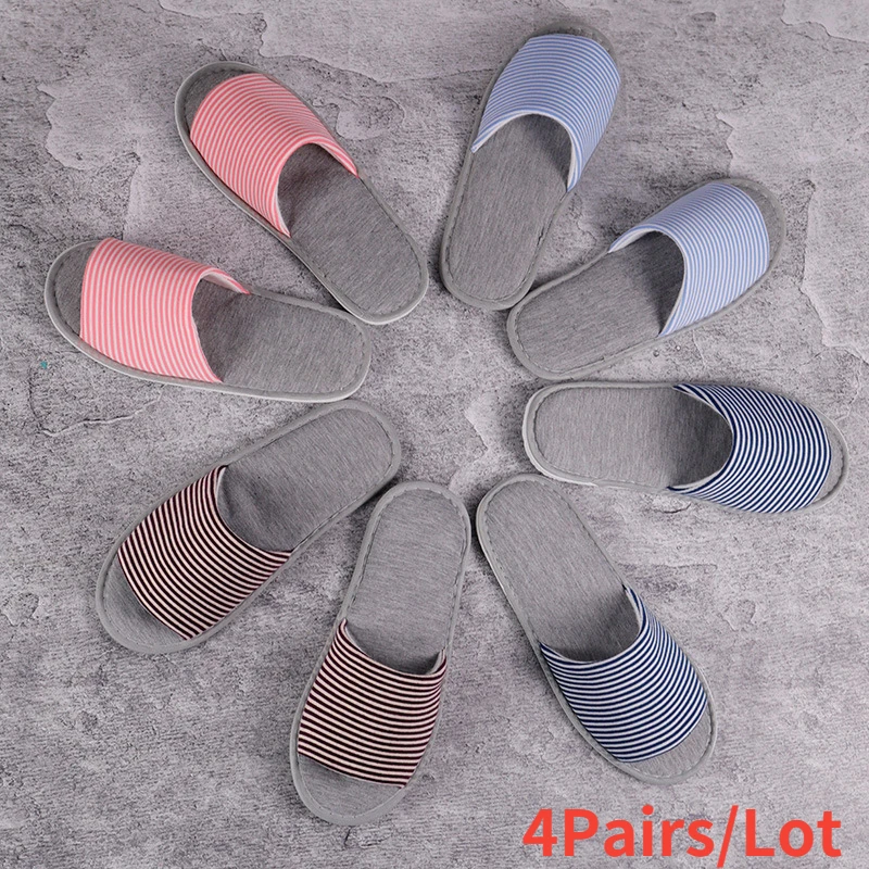4-5Pairs Mix Colors Open Toe Cotton Slippers Men Women Hotel Disposable Slides Home Travel Hospitality Flats Footwear One Size