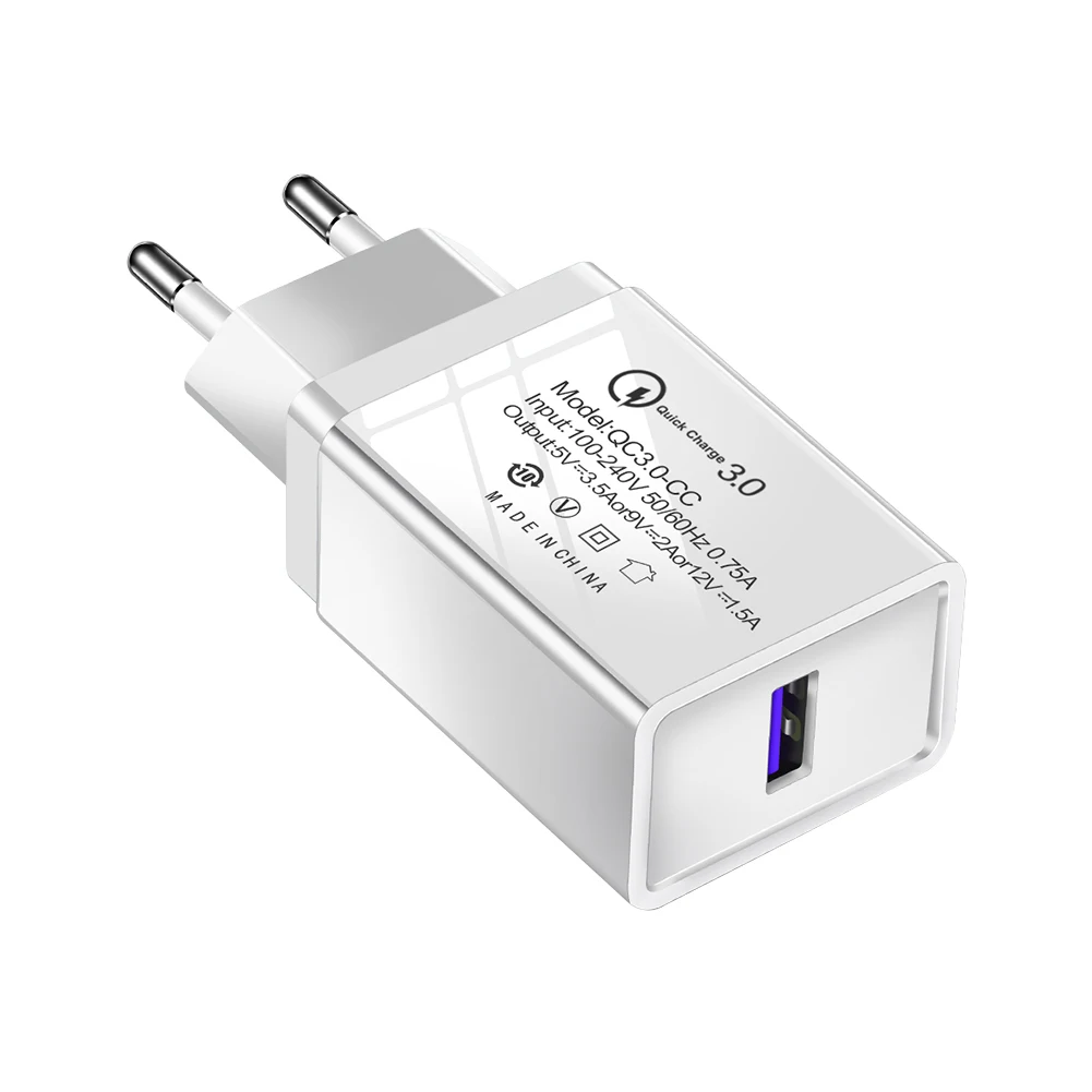 EU plug charger Одно зарядное устройство usb quick charge 3,0 5 V/3.5A 9 V/2A 12 V/1.5A зарядное устройство для телефона+ кабель для зарядки данных для телефонов iphone type c Micro USB - Тип штекера: EU plug charger