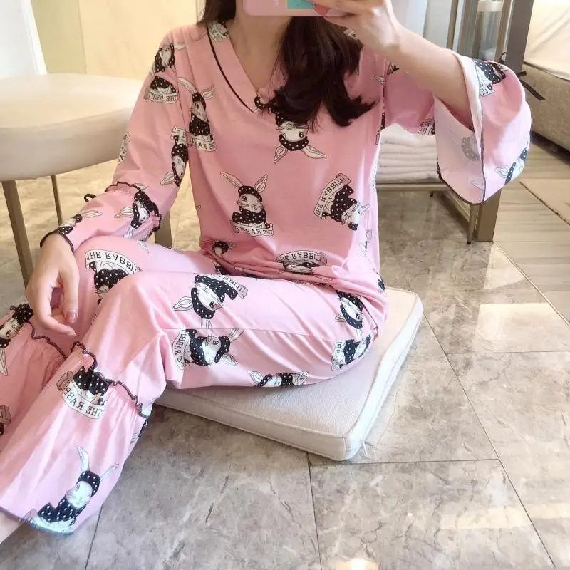 

Long Sleeve Spring And Summer Korean-style-Outer Wear Sweet Cute Tracksuit 6535 Two-Piece Set Cotton Students