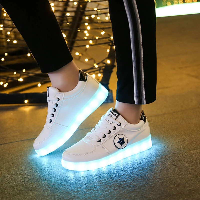 LED Shoes Women White Low Top Remote