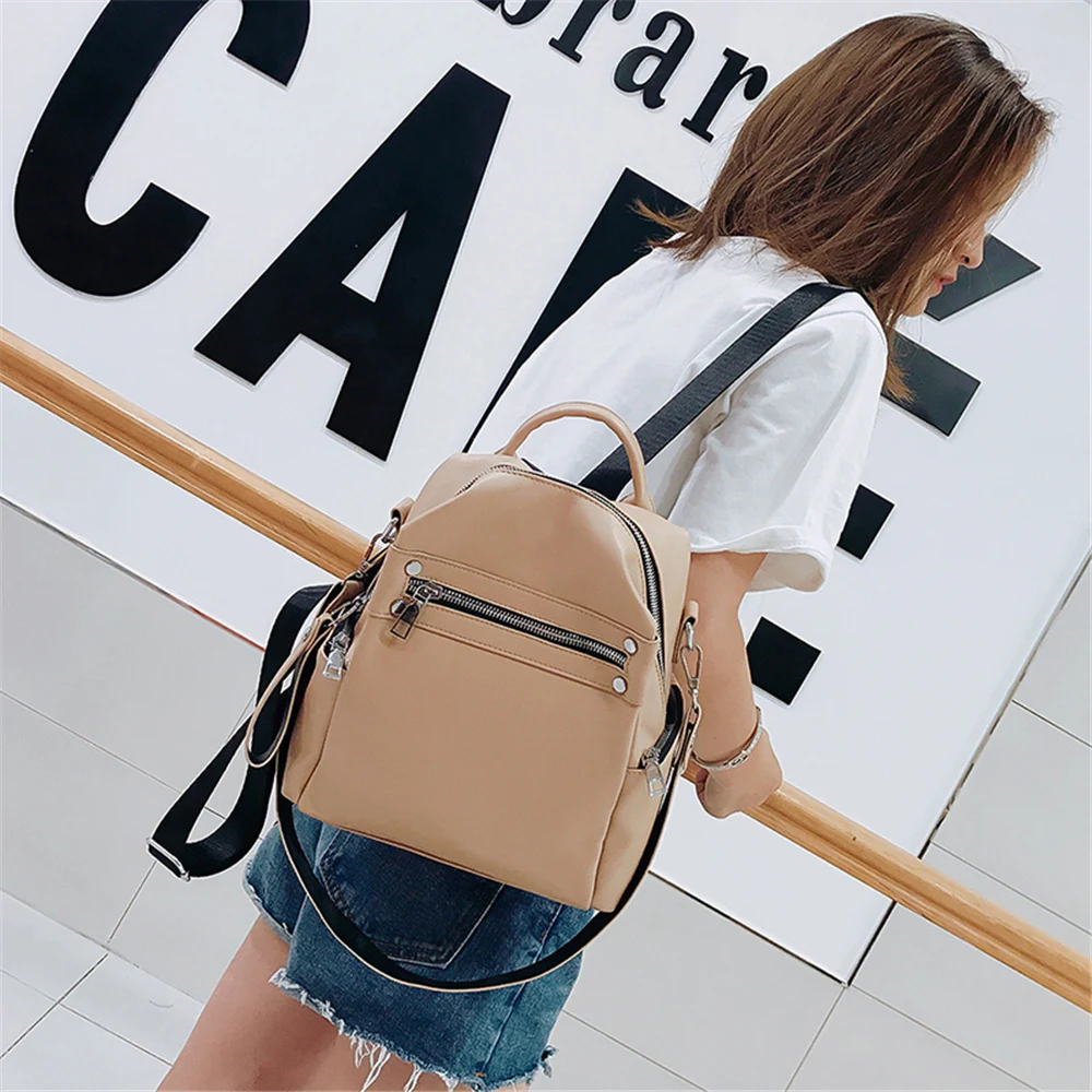  Fashion Women Soft Leather Small Backpack Designers Brand Multifunction Solid School Bags for Teena - 33051056284