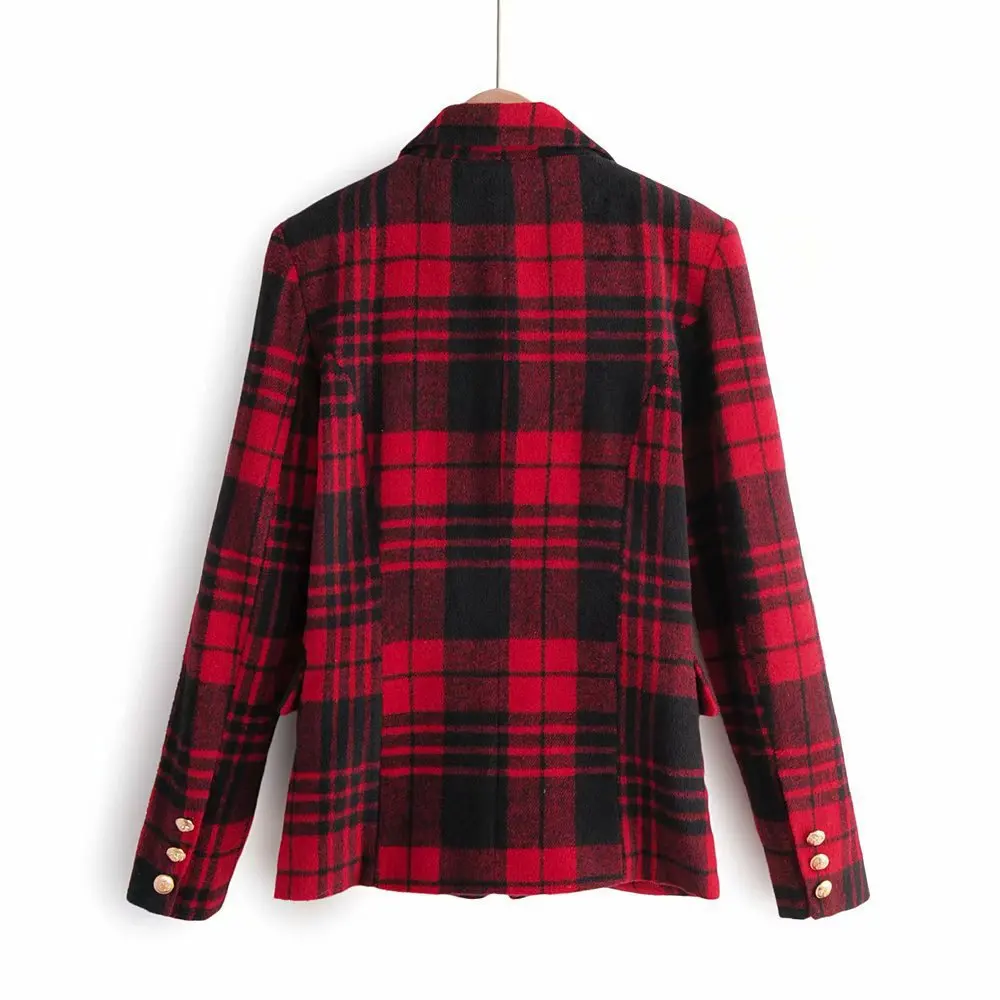 

87lb-z275 Western Style WOMEN'S Dress 2019 Spring And Autumn New Style Double Breasted Woolen Plaid Suit Jacket