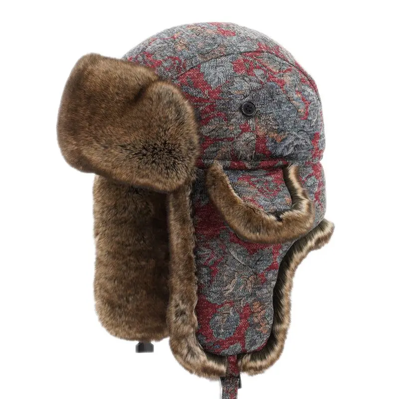 

Winter Russian Bomber Hat Men Faux Fur Russian Ushanka Hat with Ear Flaps Thick Warm Aviator Trapper Ski Snow Cap