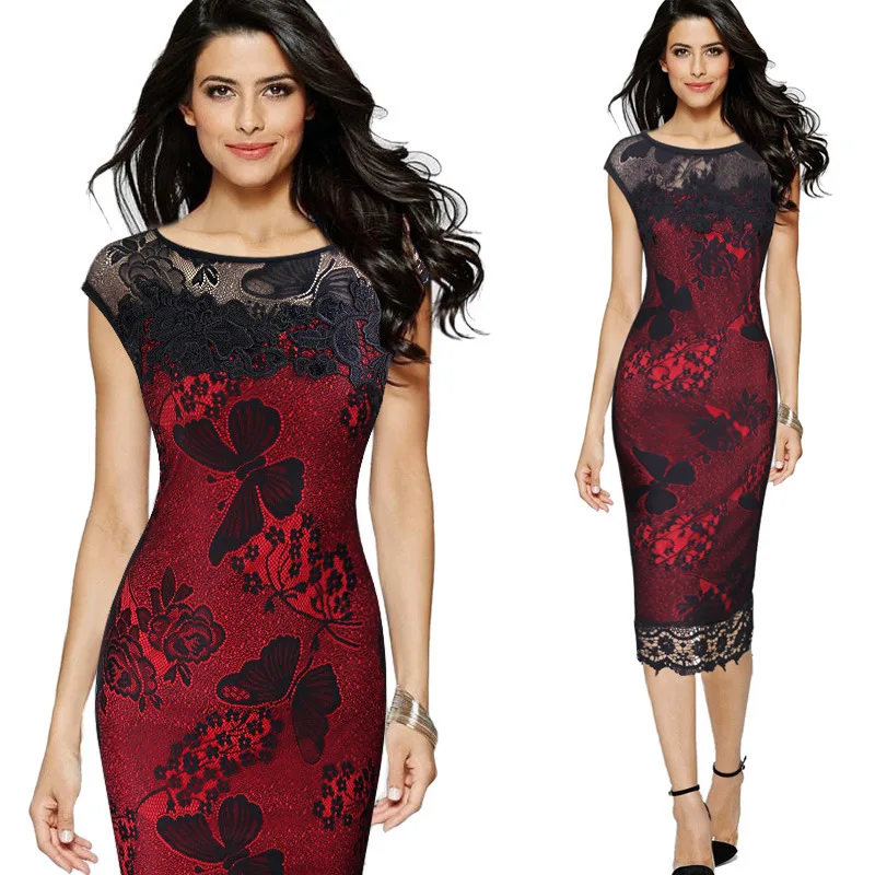 

Hot new style large size lace embroidered retro dress fashion sexy pencil dress