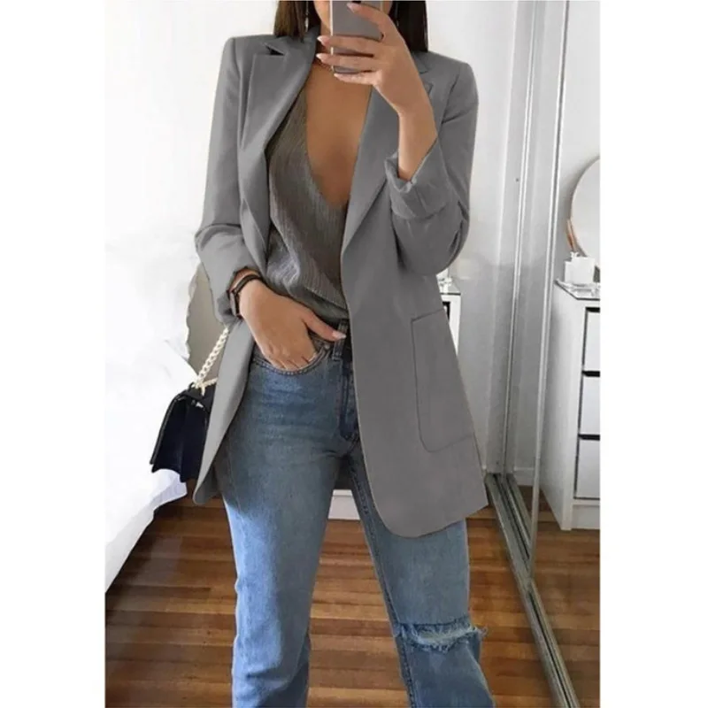 

2019 European And American-Style Hot Selling Fashion Fold-down Collar Slim Fit Cardigan Elegant Suit Jacket Women's