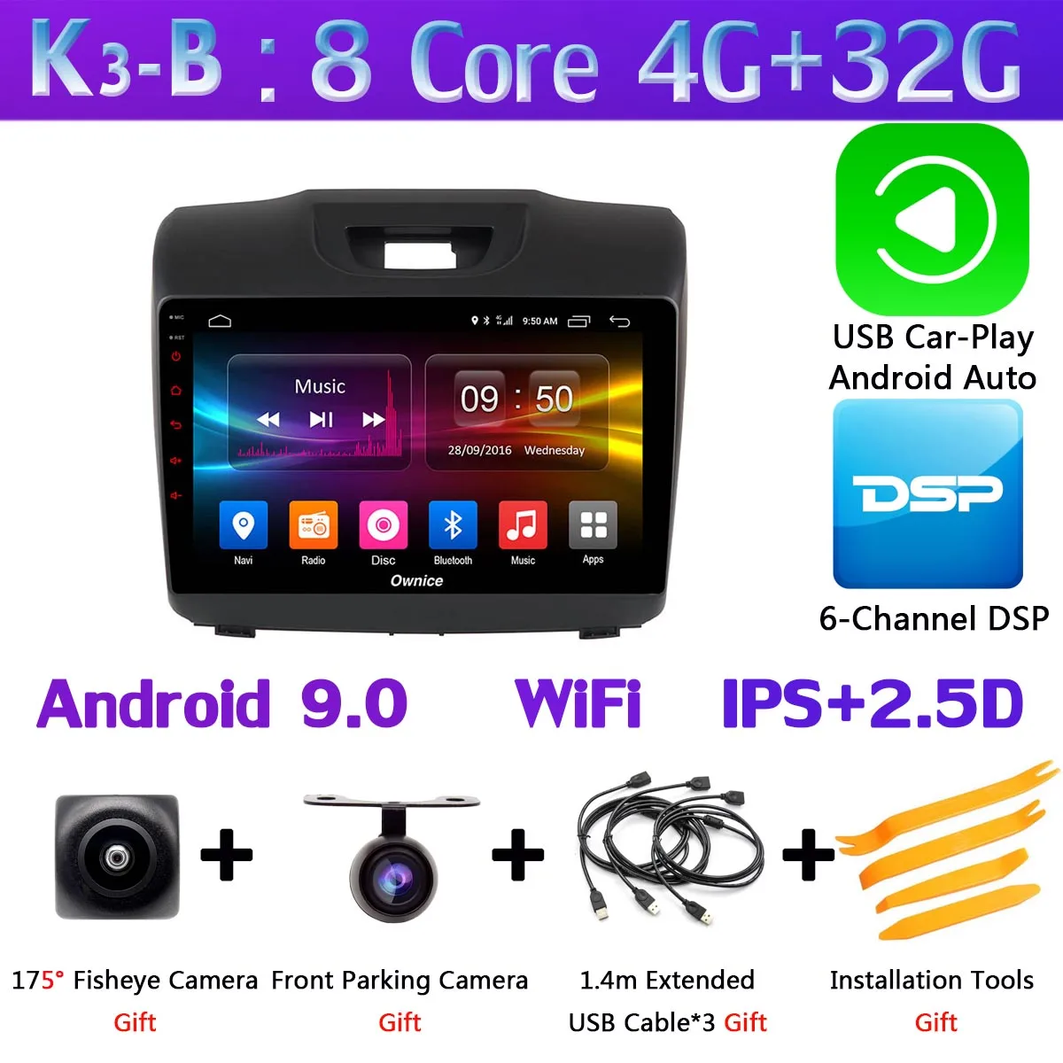 1Din " 360 ° панорамный автомобильный dvd-плеер Android gps для Isuzu D-max MU-X Chevrolet Trailblazer Colorado LT S10 автомобильный DSP Carplay 4G - Цвет: K3-B-CarPlay