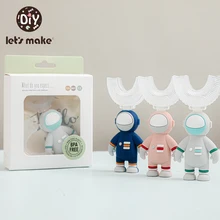 Let's Make Astronaut Children U-Shape Toothbrush With Silicone Brush Handle Kids Teeth Oral Care Cleaning Whitening Toothbrush