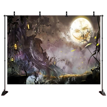

Halloween Scary smiley full moon background ruined castle Backgrounds Customized Photographic Backdrops For Photo Studio