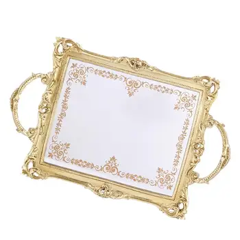 

1Pc Rectangle Resin Cake Tray Printed Mirror Surface Serving Tray Cosmetic Jewelry Storage Tray European Style Tray