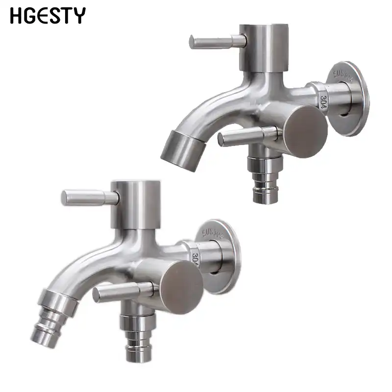 Chrome Plated Double Water Outlet Garden Washing Machine Faucet Brass