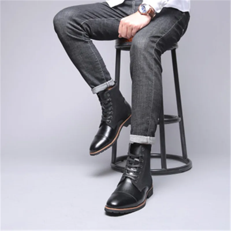Winter Men Genuine leather Snow Boots Warm Plush Plus Size 38-48 Men Boots Pointed Toe Casual Leather Shoes Men Chelsea Boots