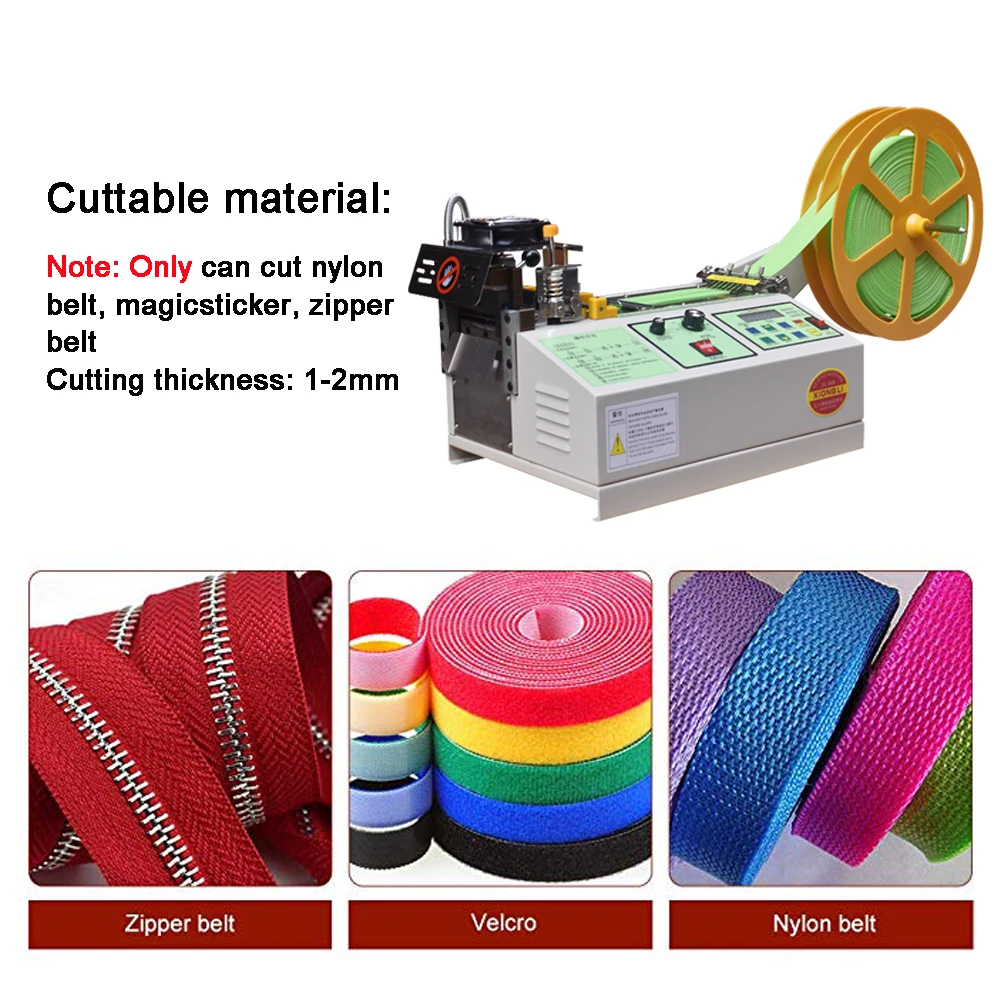 Automatic Hot and Cold Tape Cutting Machine,4 Webbing Belt Textile Ribbon  Cutting Machine,Metal Strip Precise Digital Belt Cutter for Nylon Plastic