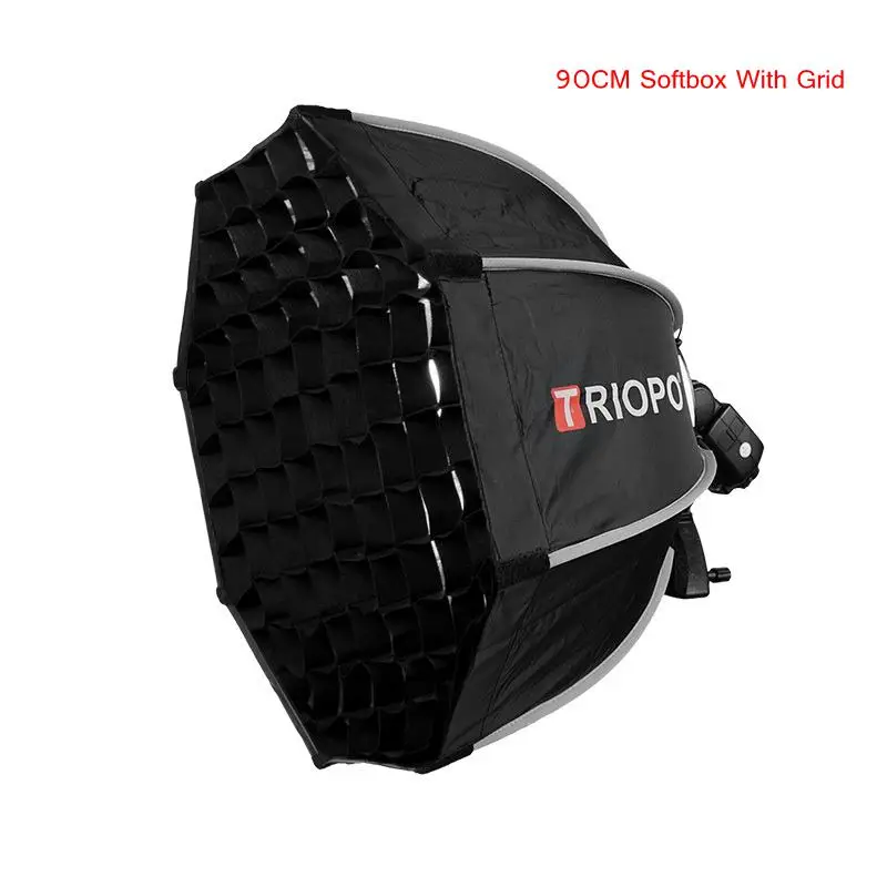 90cm softbox Grid Складной восьмиугольный софтбокс TRIOPO 55 см, 65 см, 90 см, кронштейн, крепление в софтбоксе, ручка для Godox Yongnuo Speedlite, светильник для вспышки - Цвет: 90cm softbox Grid